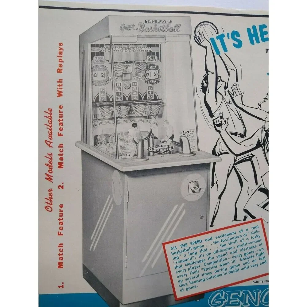Two Player Basketball Arcade Flyer Genco Original 1954 Manikins Game Artwork